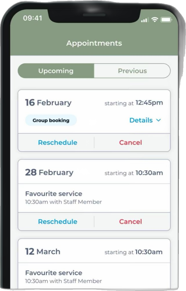 Hair Avenue app showing upcoming appointments