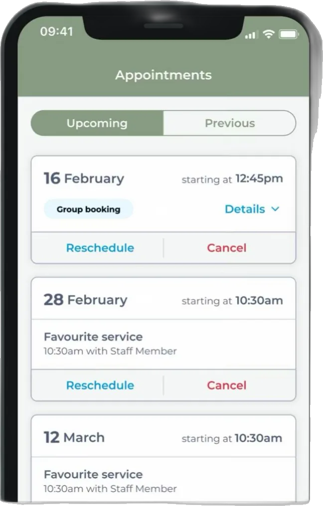 Hair Avenue app showing upcoming appointments